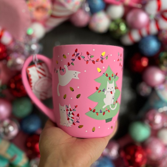 ✨NEW🐱Peppermint and Pine Soft Touch Pink Christmas Tree and Cat Mug🎄 - Picture 6 of 8